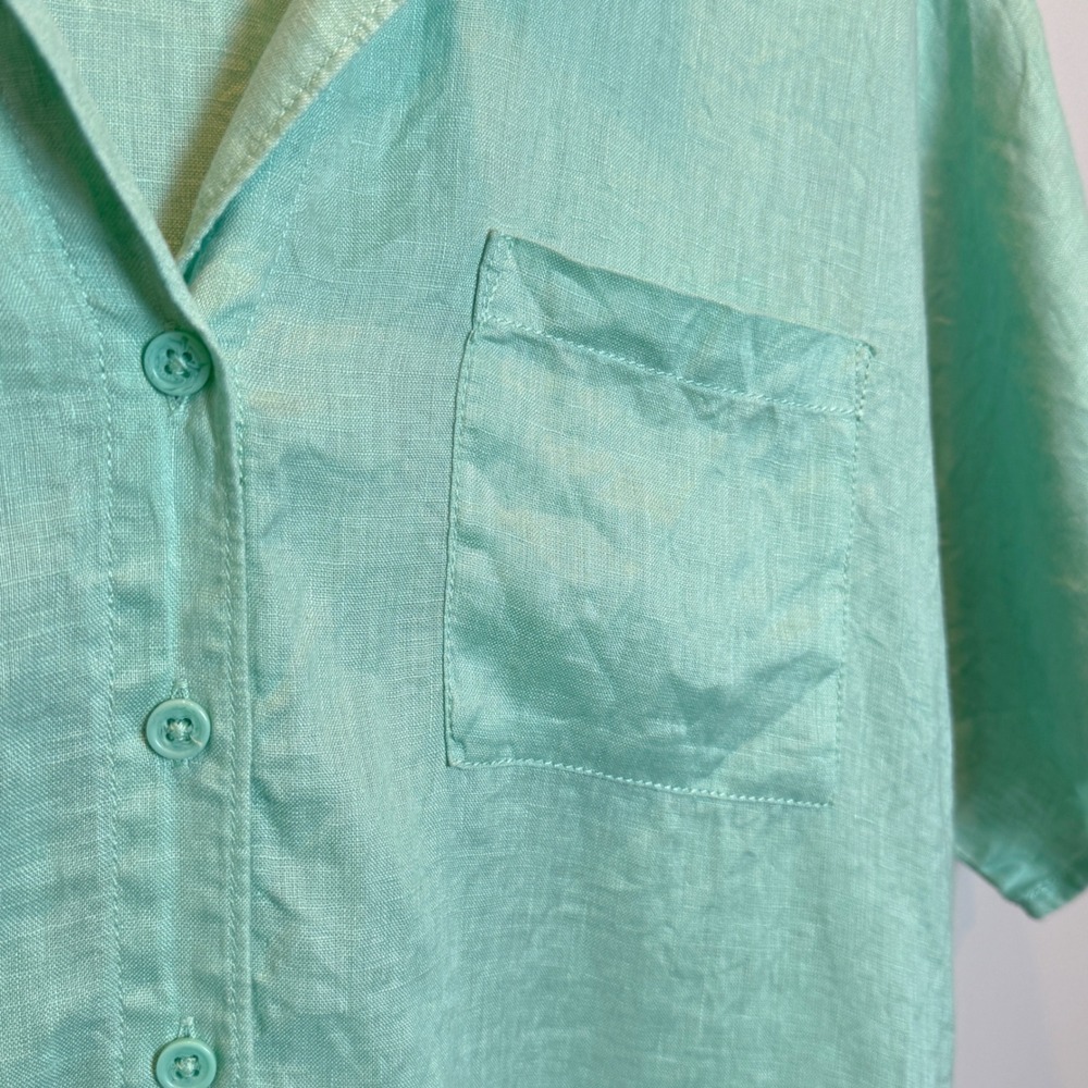 Garnet Hill 14 100% Linen Dolman Sleeve Button Down Shirt Top Seafoam Green - Picture 5 of 9
